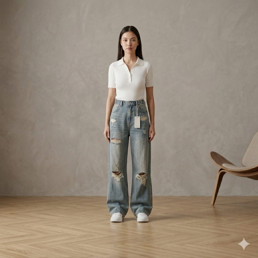 Jeans Baggy Strappati Donna Vita Alta – Denim Oversize Trend 2026