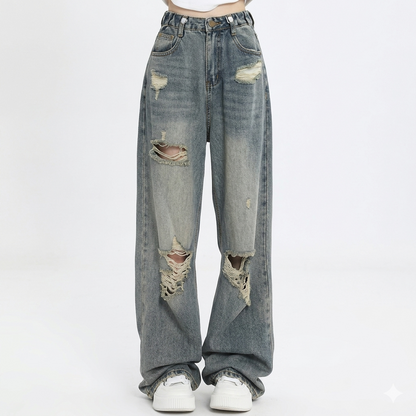 Jeans Baggy Strappati Donna Vita Alta – Denim Oversize Trend 2026