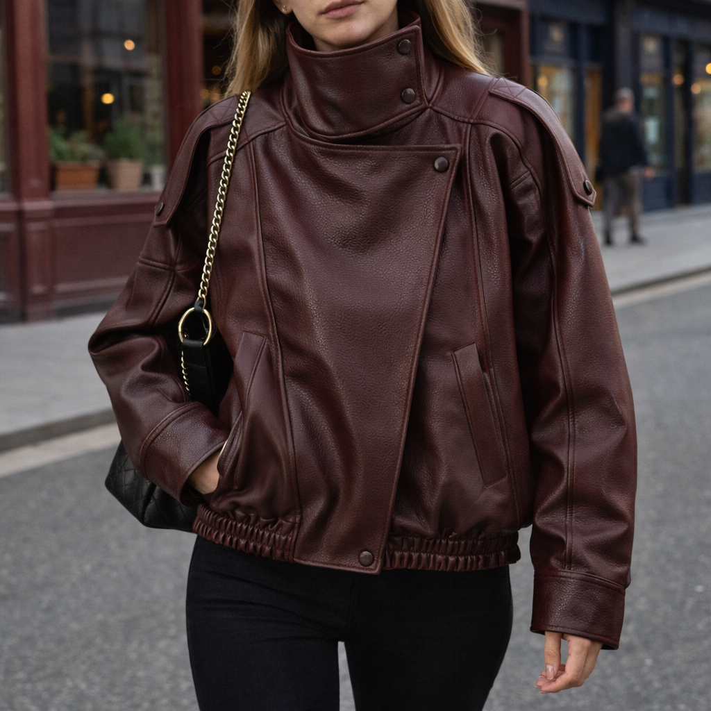 Giacca Biker Oversize Collo Alto