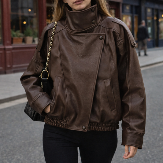 Giacca Biker Oversize Collo Alto