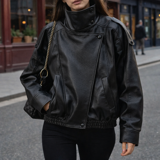 Giacca Biker Oversize Collo Alto