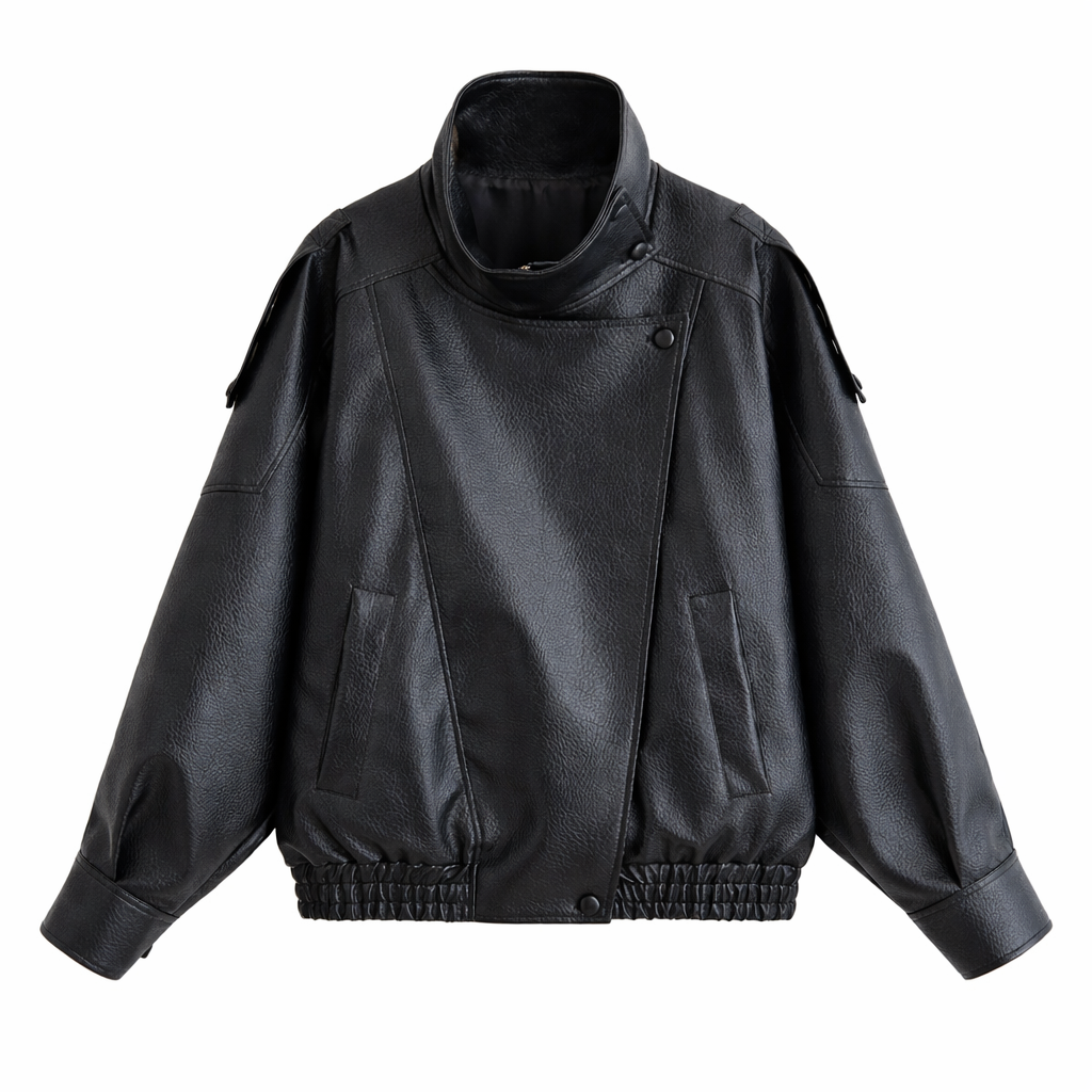 Giacca Biker Oversize Collo Alto