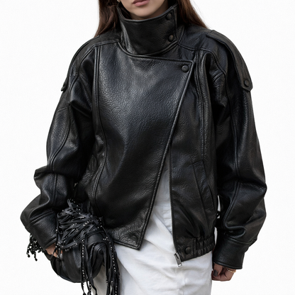 Giacca Biker Oversize Collo Alto